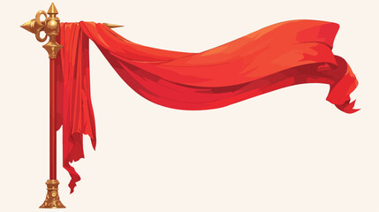 Silk red banner hanging on long golden pole - color