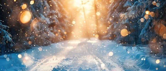 Fototapeta premium abstract shiny light background featuring beautiful snowy forest