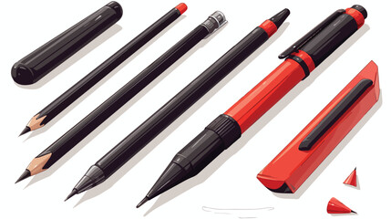 Simple hand drawn ball point pen and pencil office