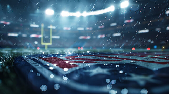 Close-up photo of the NFL arena at night