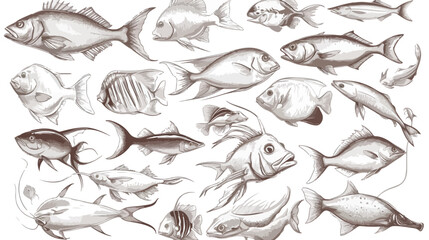 Sketch style sea fish collection illustration isola
