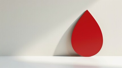 Fototapeta premium A paper cutout in the shape of a droplet of blood rests on a white surface leaving room for text above This artistic display symbolizes the importance of blood donation and commemorates Wor