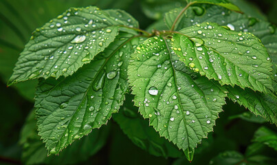 Fototapeta premium Ramie leafs with water droplets
