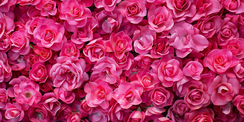 Background top view pink roses flowers. Postcard birthday, womans, mothers holiday, wedding invitation, event banner, flat lay style. Summertime floral texture close up, copy space. © Itana