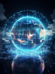 Global Connectivity: A futuristic depiction of Earth encircled by a radiant, digital grid, symbolizing global communication and data networks