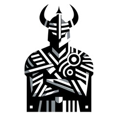 Fototapeta premium Viking warrior in a highly stylized geometric design, isolated on white background