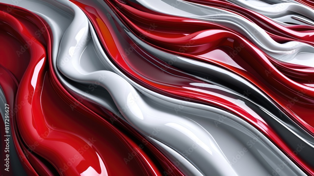 Wall mural The abstract picture of the two colours of red and silver colours that has been created form of the waving shiny smooth satin fabric that curved and bend around this beauty abstract picture. AIGX01.