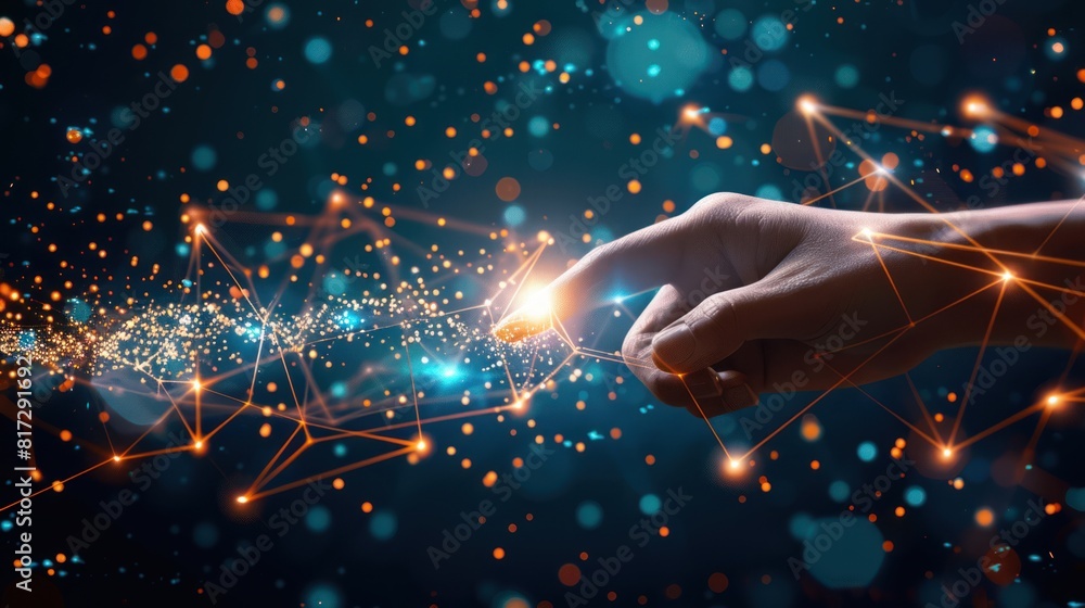 Aufkleber hand touching abstract network ,global network connection concept, abstract concept