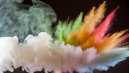 colorful smoke on a black background resembling a holy powder explosion