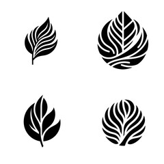 Set of minimalist leaves logo silhouettes on white background