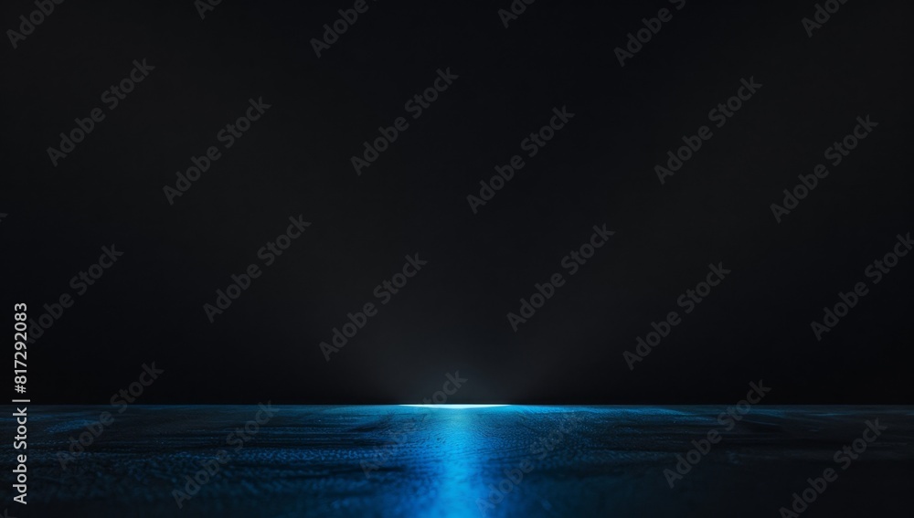 Poster a black background with a small blue light at the bottom, creating an atmosphere of darkness and mys