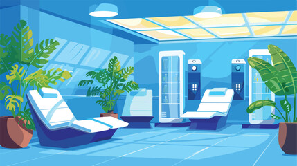 Solarium salon blue interior flat style vector illu