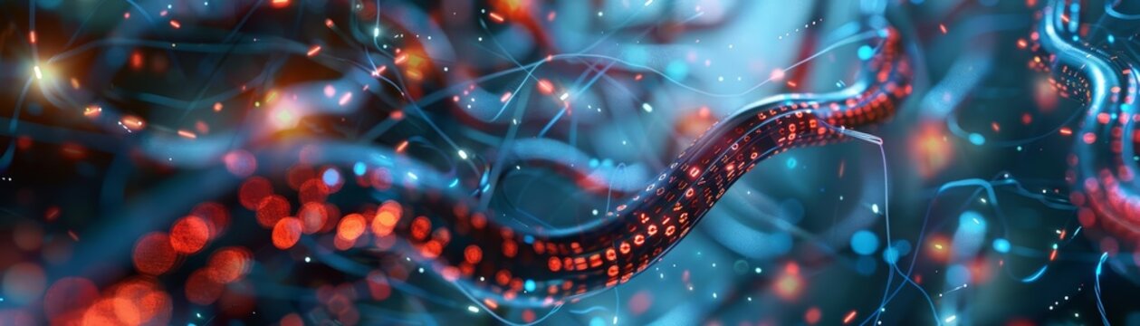 Close up of a cyber landscape dominated by a colossal botnet