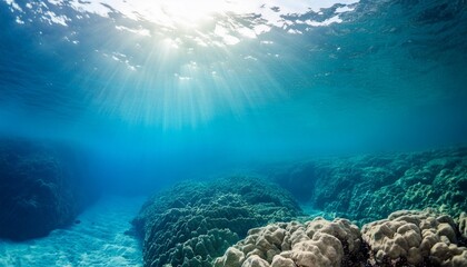 underwater sea deep water abyss with blue sun light