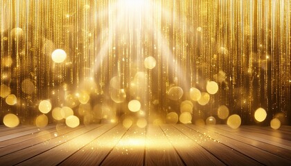 golden stage background with golden lights shining