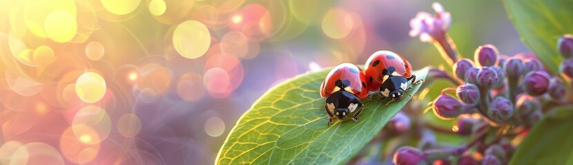 Two Ladybugs Sitting on a Leaf