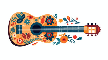 Spanish guitar with Mexican Aztec ornaments vector