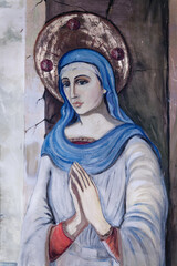  A mural fresco of Virgin Mary. Fresque murale de la Vierge Marie. Italie