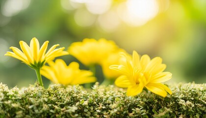 closeup of nature yellow flower on blurred background under sunlight with bokeh and copy space using as background natural plants landscape ecology cover page concept