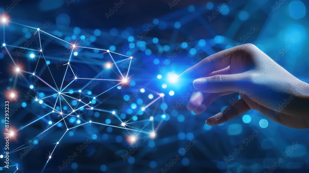 Aufkleber hand touching abstract network ,global network connection concept, abstract concept