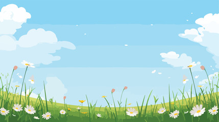 Spring background with grass and flowers border aga