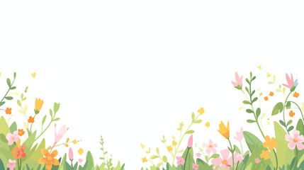 Spring background with grass and flowers border on