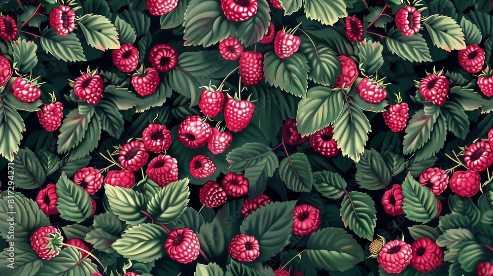 Poster raspberry pattern dominates the scene.