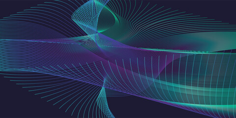 Fototapeta premium Dark abstract background with glowing wave. Shiny moving lines design element. Modern purple blue gradient flowing wave lines. Futuristic technology concept. Vector illustration