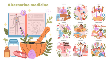 Alternative Medicine. Flat Vector Illustration