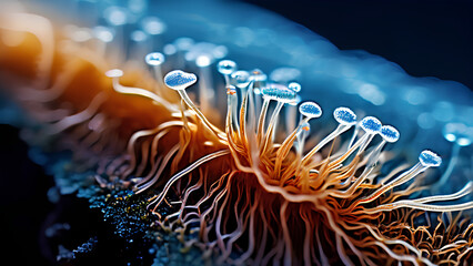 Obraz premium Microscopic View - Mushroom Stem with Visible Mycelium Network