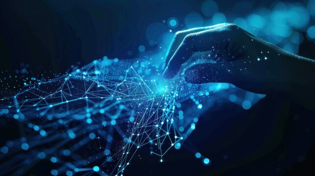 hand touching abstract network ,Global network connection concept, abstract concept