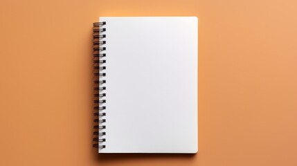 An empty notebook photographed from a top down perspective on a bicolor background