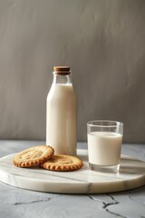 milk and cookies on a marble tray