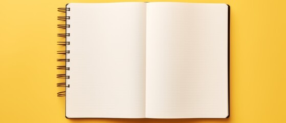 An empty notebook photographed from a top down perspective on a bicolor background