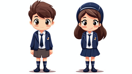 Students in school uniform vector cartoon comic ill