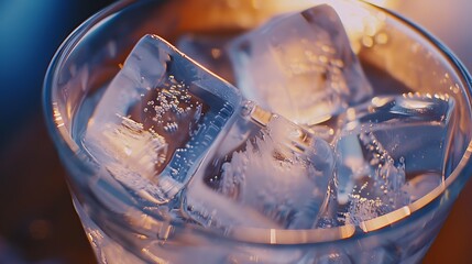 Close-up of melting ice cube with water droplets, isolated on white background, capturing refreshing coolness and texture in high detail.