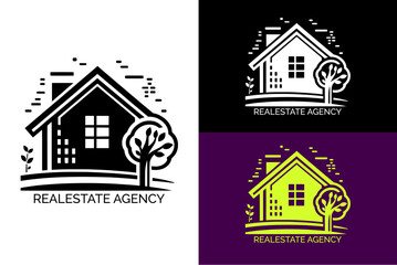 vector design tree home realestate agency property dealership house eco friendly silhouette architecture construction logo