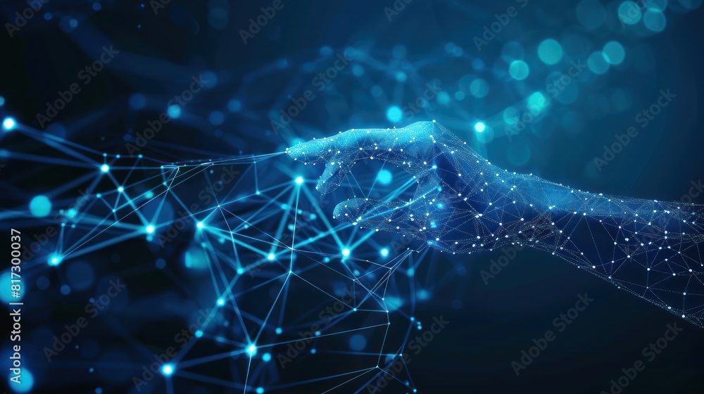 Aufkleber hand touching abstract network ,global network connection concept, abstract concept