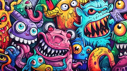 Naklejka premium Funny characters monster art background