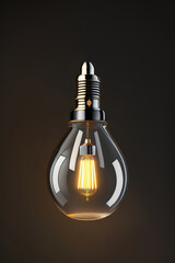 Light bulb hanging in the air, isolated on black background, Ai generated