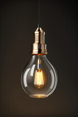 Light bulb hanging in the air, isolated on black background, Ai generated