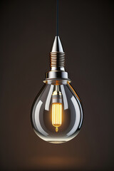Light bulb hanging in the air, isolated on black background, Ai generated