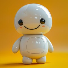 Cute smiling robot character against a vibrant yellow background.