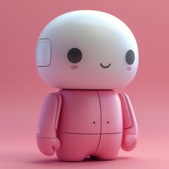 Cute stylized robot character on a pink background.
