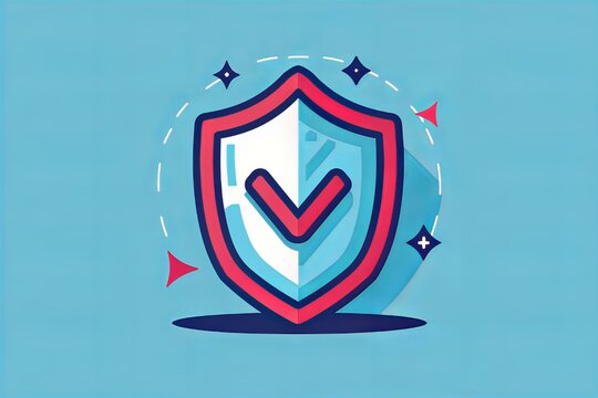 Blue and red shield with a tick, symbol of validation and protection