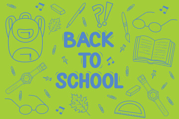 Welcome to school, web banner, vector illustration. The "Back to School" web template. Vector illustration, yellow and blue background.