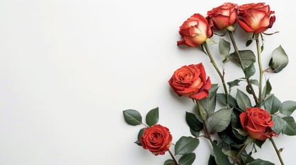 A bunch of roses set against a pristine white backdrop