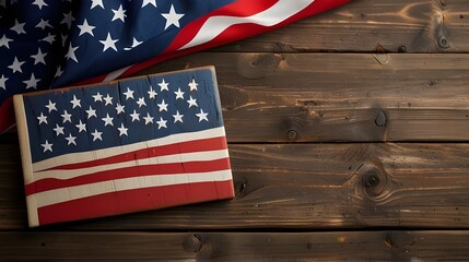 american flag on wooden background