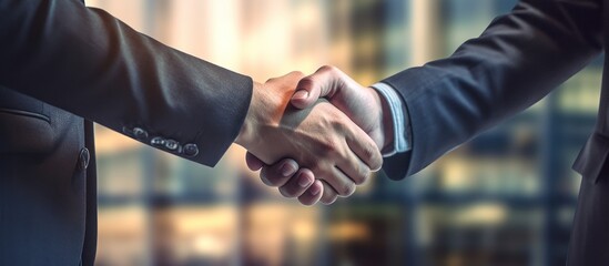 businessman hands shaking hands blur background