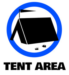 Camping allowed. Tents allowed. Designated camping area. Tents allowed blue circle sign.